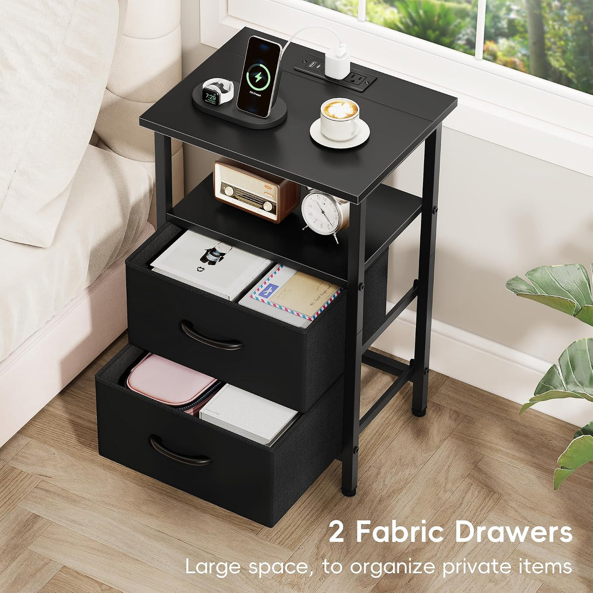 vagusicc nightstands set of 2, bedside tables with, front angle view