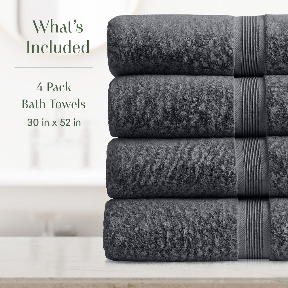 Springtree Home Luxury Bamboo Rayon Plush Bath Towel Set | 4-Pack | Grey