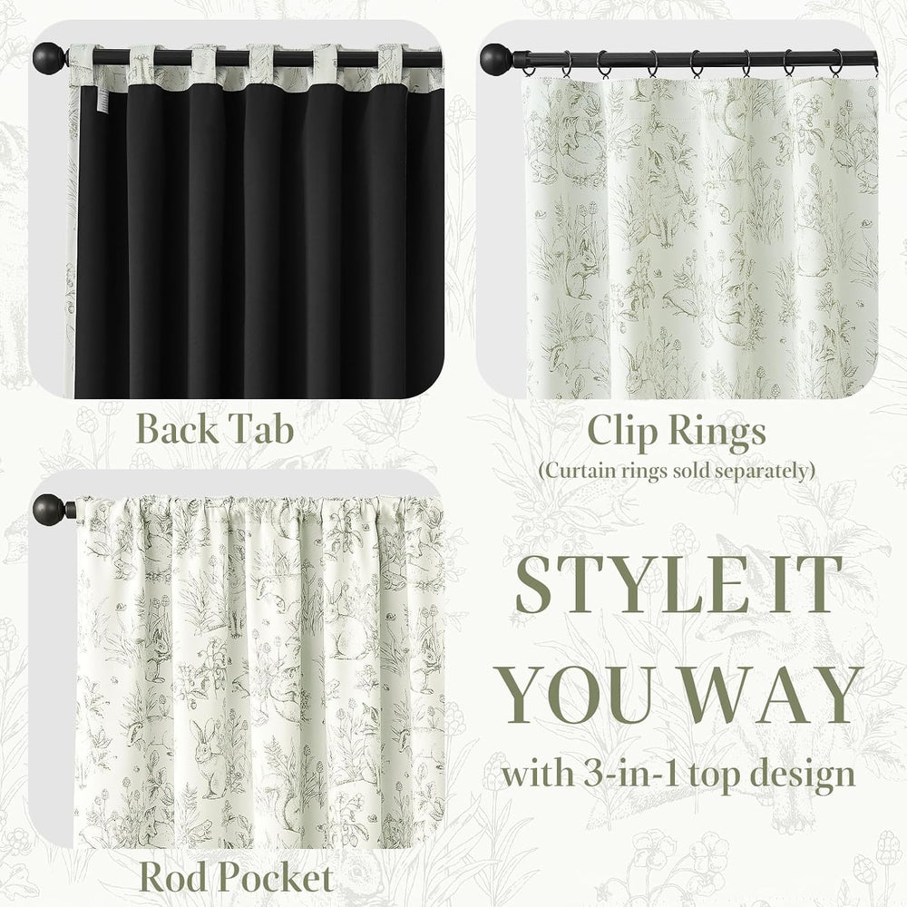 jinchan Green Blackout Curtains 84 Inch Woodland Back Tab 2 Panels