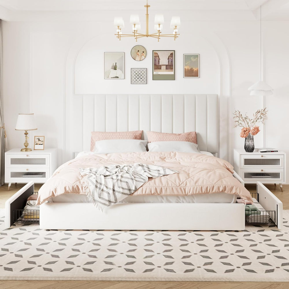 Allewie King Size Storage Bed Frame, Vertical Channel Tufted Adjustable Headb...