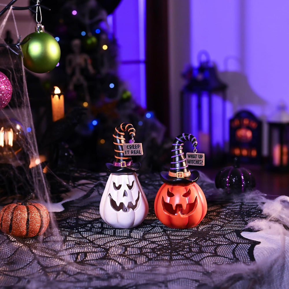 Valery Madelyn Pumpkin Halloween Decorations Indoor for Home, 2Pcs Resin Hall...