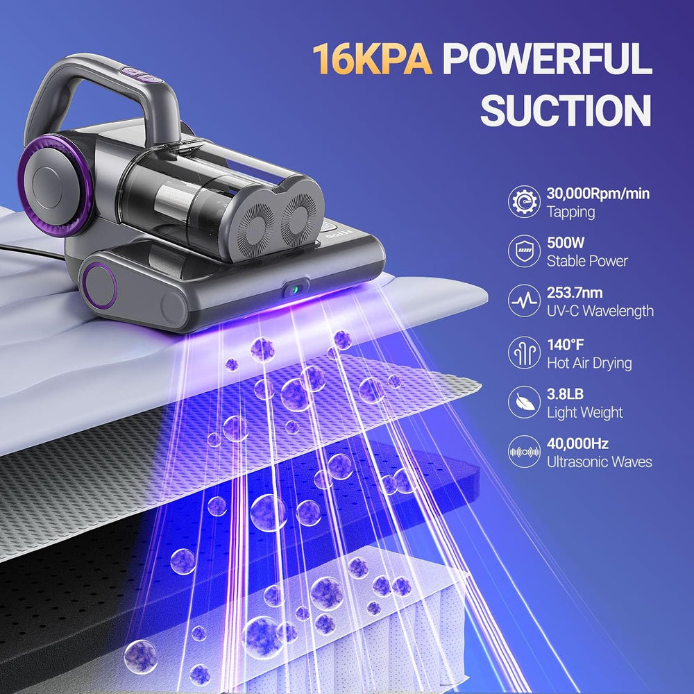 FEPPO Mattress Vacuum Cleaner, 16Kpa Bed Vacuum with 253.7nm UV-C Light