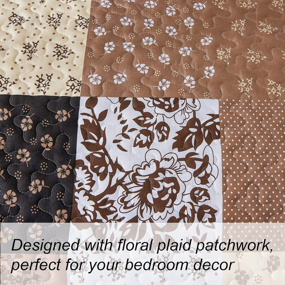 Mybedsoul Brown Quilt Set Full Size, Patchwork Floral Bedding Set