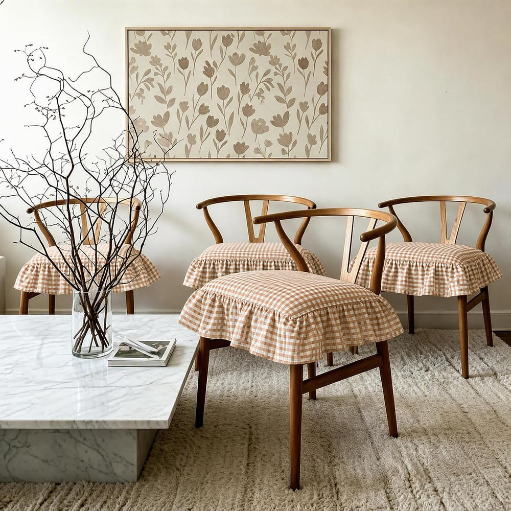 4 Pcs Taupe Ruffle Chair Cushion Covers, 17.5"x17.5" Square,Covers ...