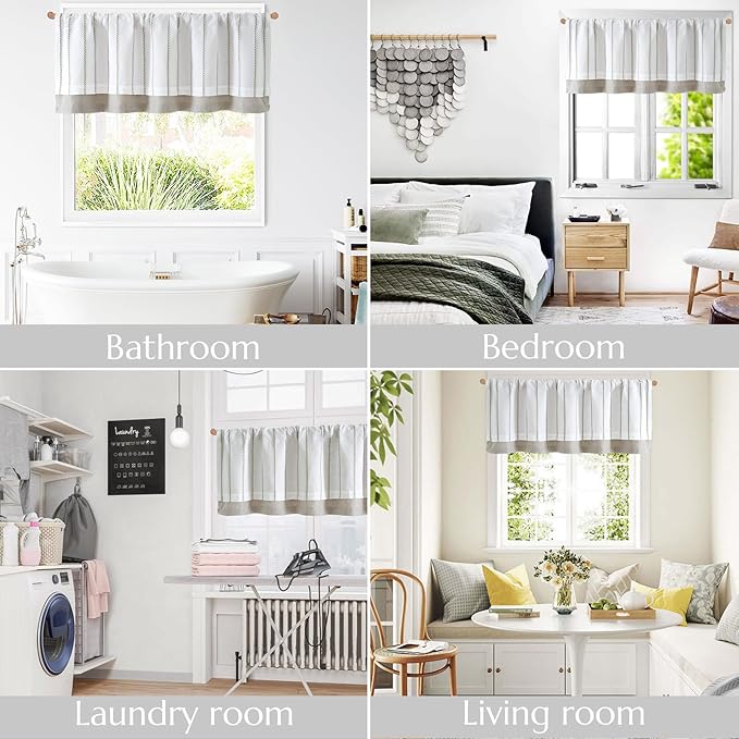 jinchan Nautical Valance Striped Linen Curtain 18 Inch Farmhouse Room Darkening - Image 9