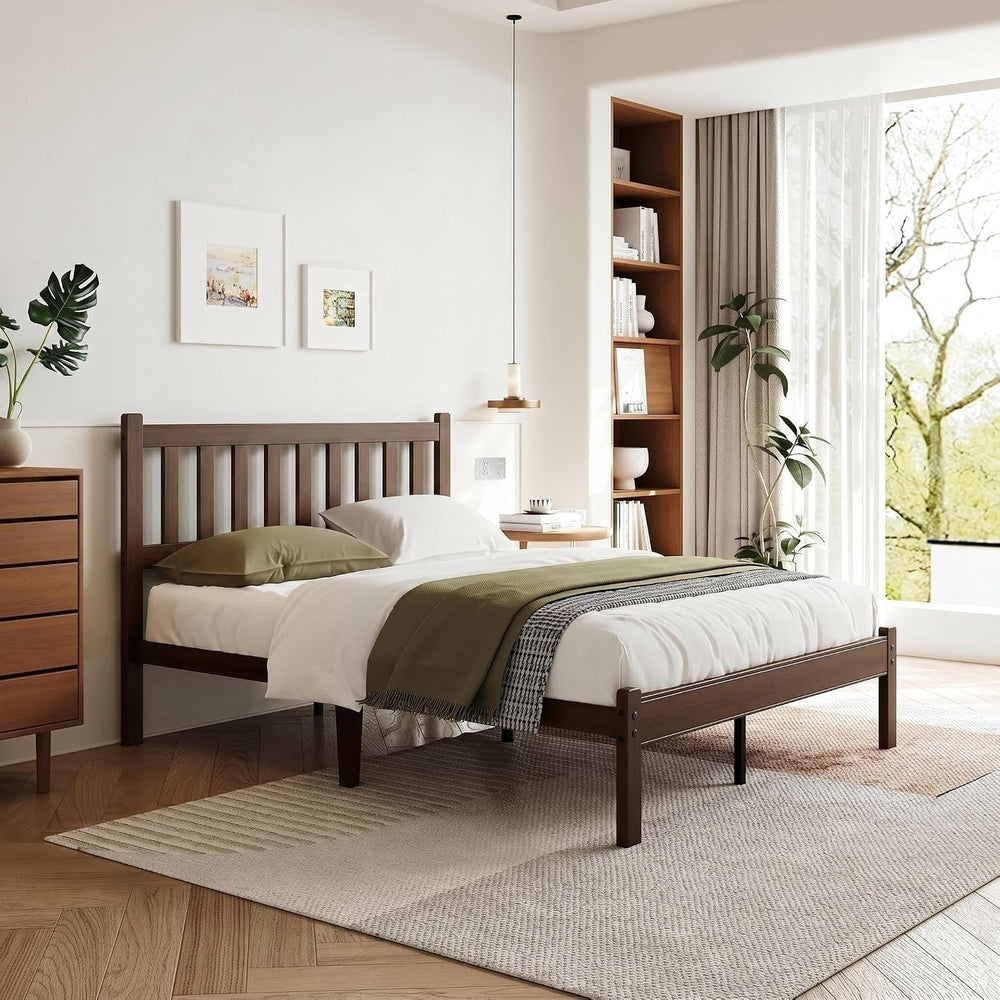Bamboo Queen Bed Frame with Headboard, Shaker Style Bedroom