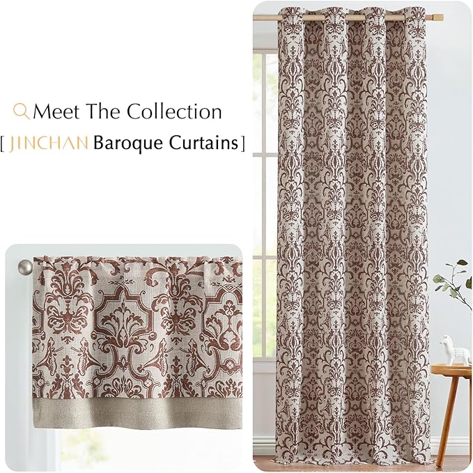 jinchan Linen Valance Curtain for Kitchen Vintage Damask Floral Blackout - Image 9
