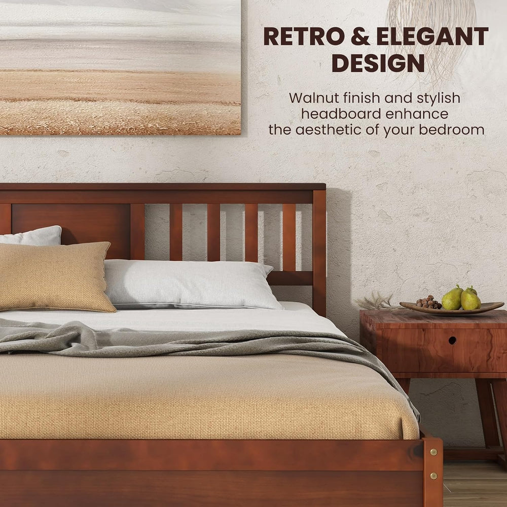 GIANTEX Queen Size Solid Wood Platform Bed Frame, Mid Century Queen Bed Frame...