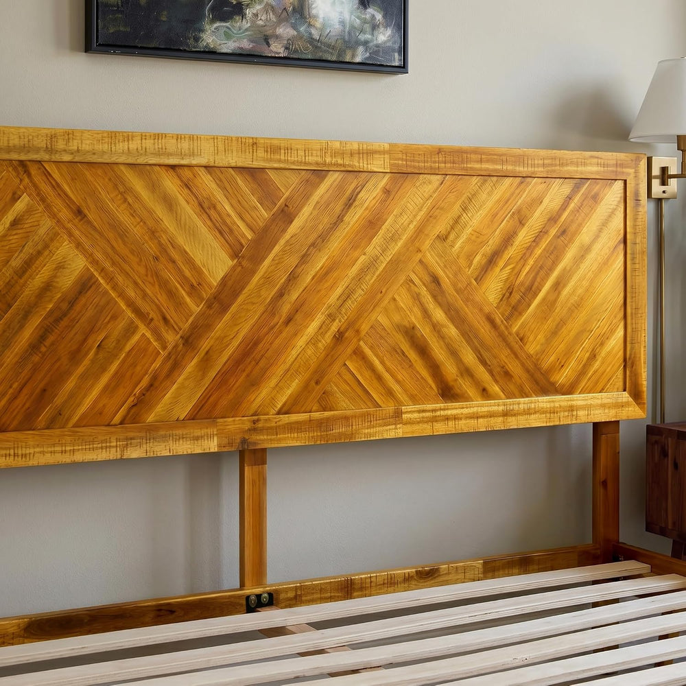 Acacia Sierra Bed Frame with Headboard Solid Wood Platform Bed, Queen Bed Fra...