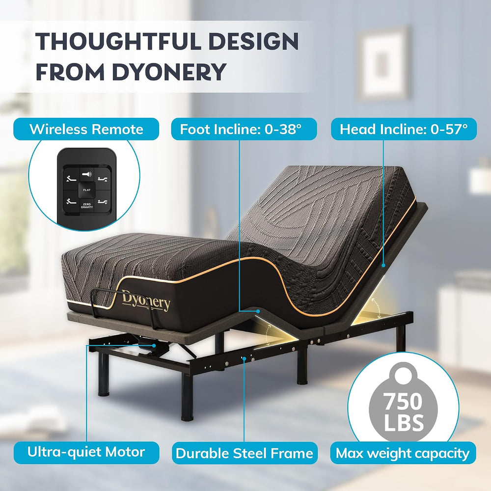 Split King Adjustable Bed Base + 14 Inch Memory Foam Mattress