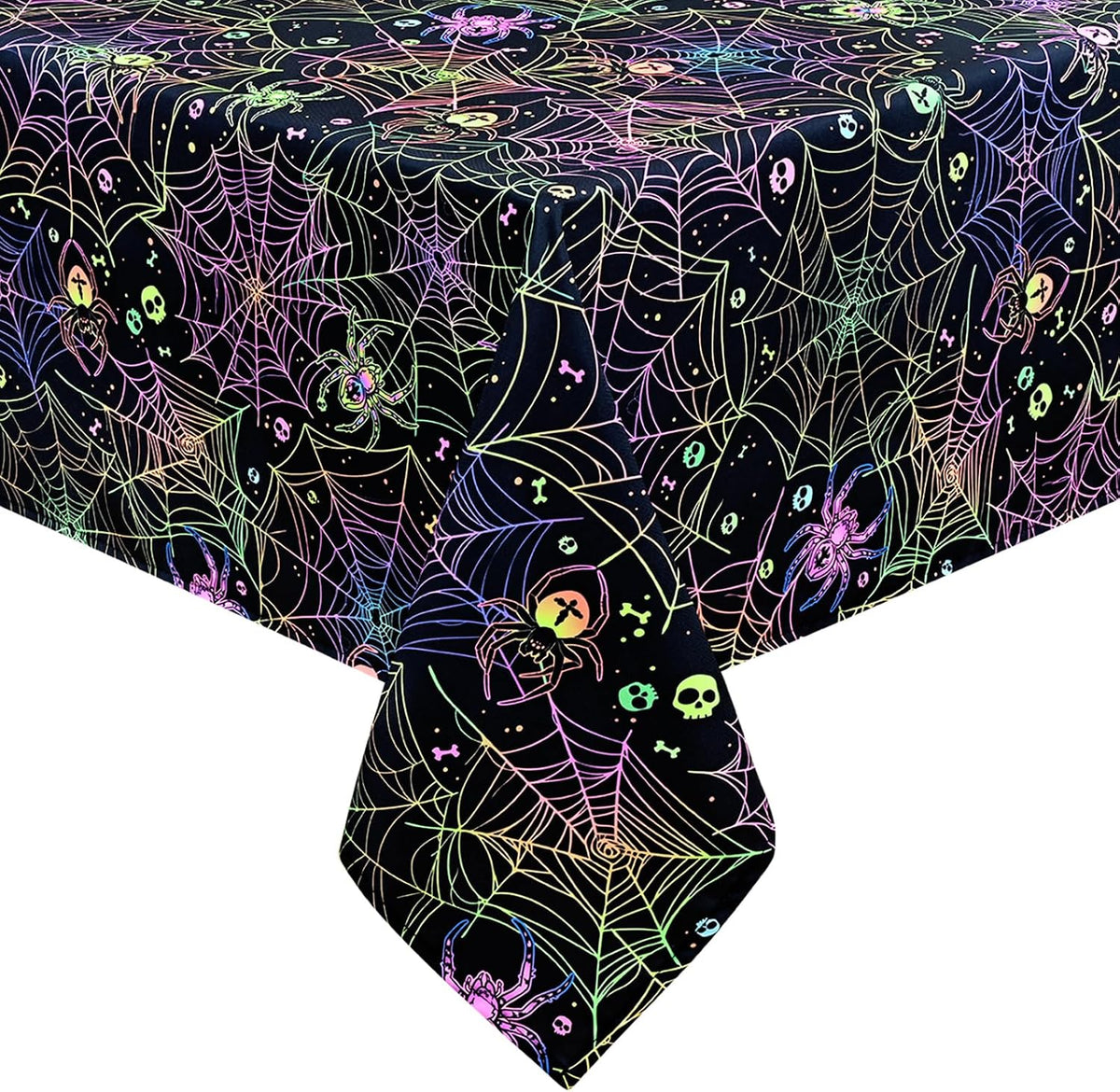 FRAMICS Halloween Tablecloth, Blacklight Table Cloth, Black Spider Web Table Cloth, UV Reactive Table Cover, Waterproof for Halloween Party Kitchen Dining Room Holiday Decor, Rectangle, 60x120 Inch