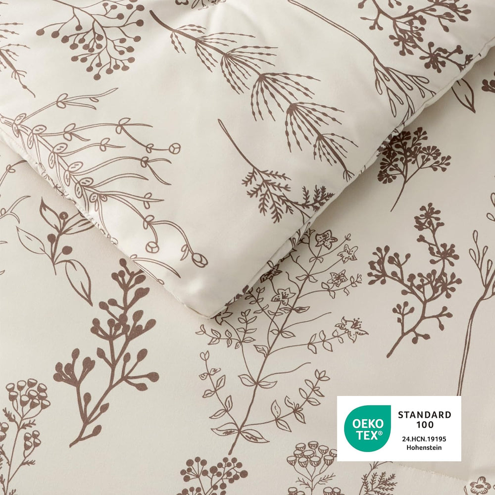 Bedsure Floral Comforter Set Cute Bedding Set Queen Reversible Beige