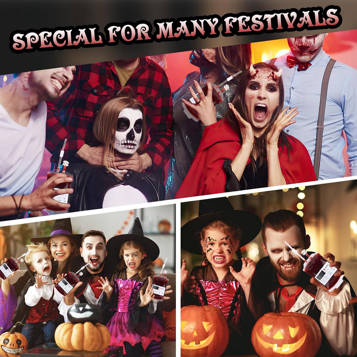 tchrules 54 Pcs Blood Bags for Drinks Halloween Party Decorations, Reusable Blood Bag Drink Pouches with Syringe & Funnel, Food-Grade IV Bags for Drinks, Vampire Nurse Party Favors Decorations
