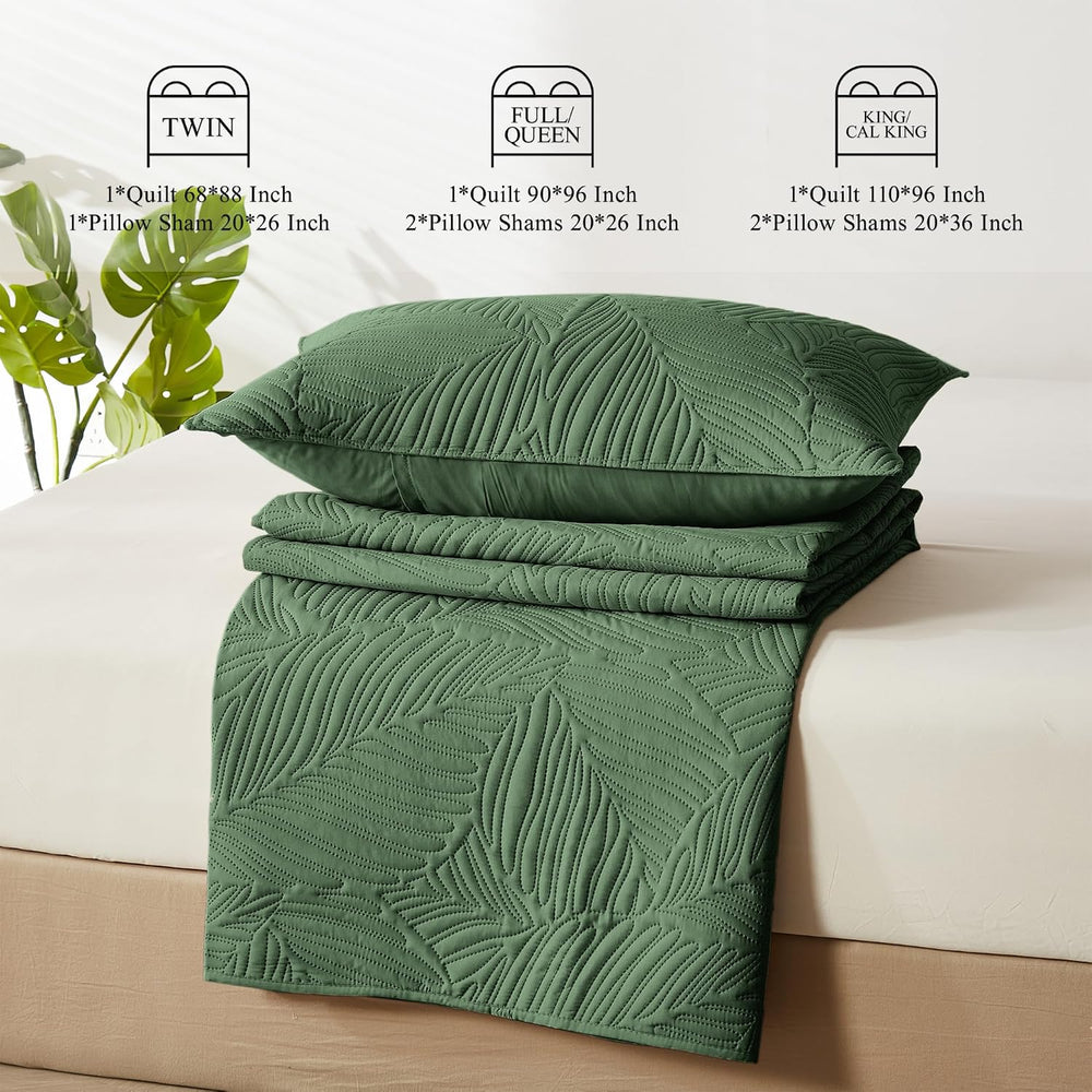 OARAGE King Quilt Bedding Set Lightweight Soft Olive Green Bedspread Coverlet...