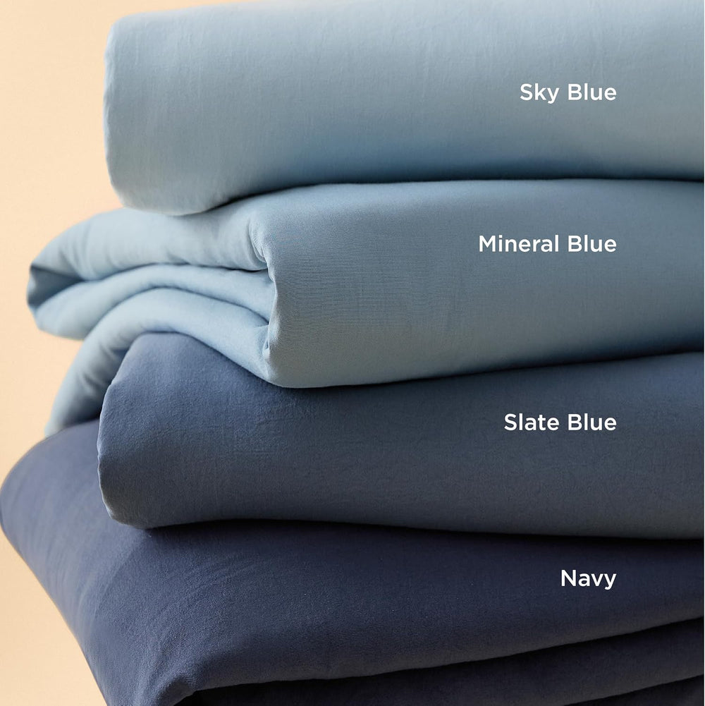 Bedsure Prewashed Duvet Cover King, Cotton-Like Soft Bedding Set, Navy