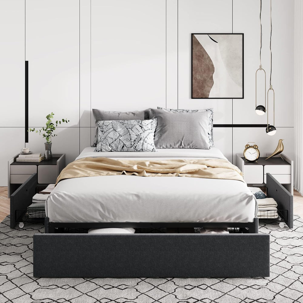 Allewie Full Size Platform Storage Bed Frame with 3 Drawers, Dark Grey