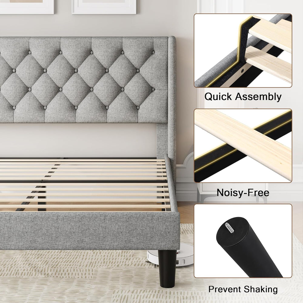Einhomn Queen Size Platform Bed Frame with Fabric Upholstered Wingback Headbo...