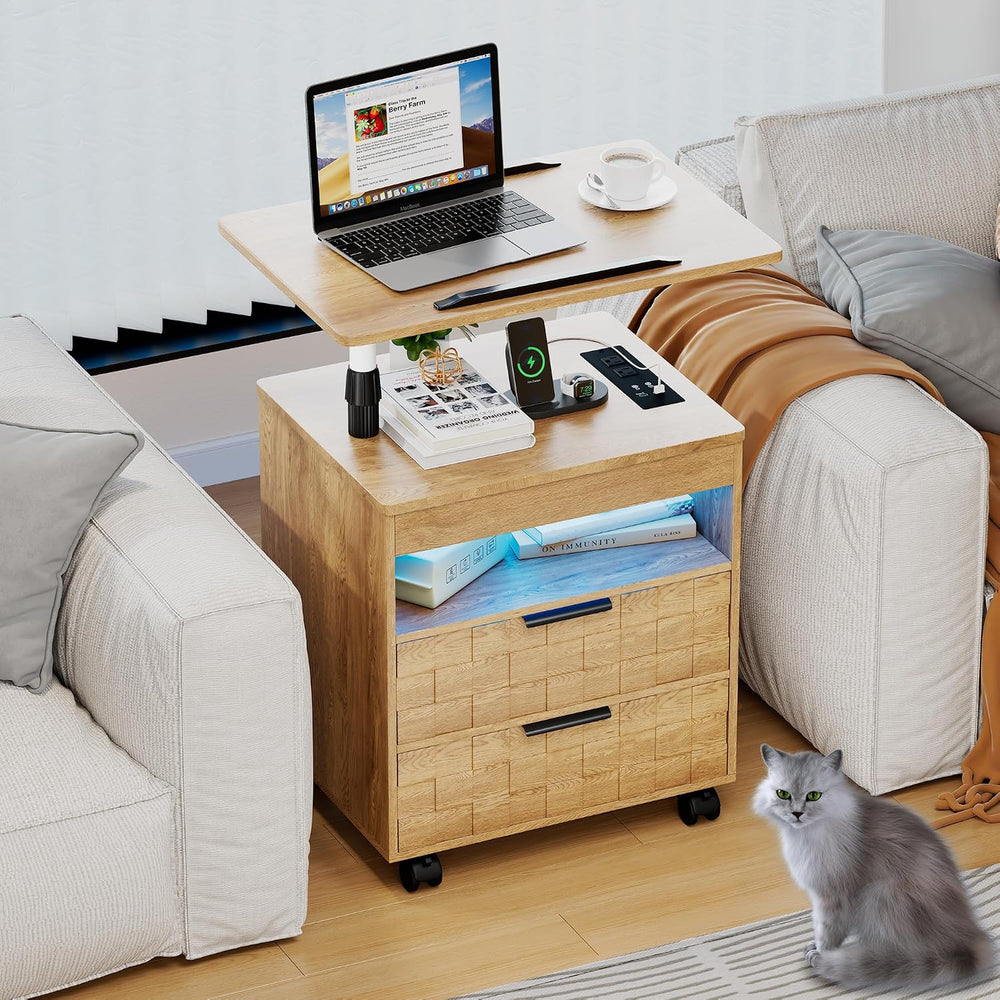 FREDEES Rolling Nightstand with Charging Station, Wheels