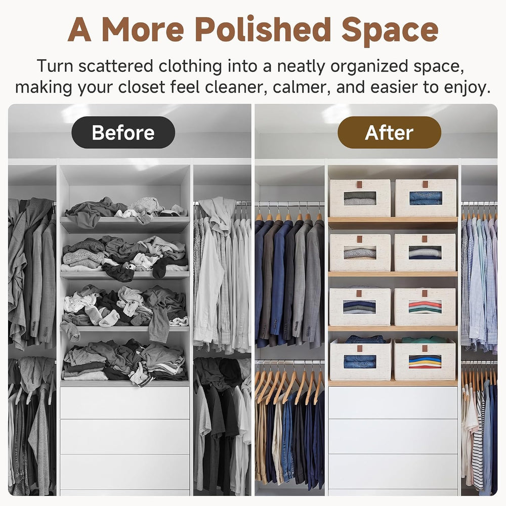 StorageWorks Basics Closet Storage Bins with Clear Window, 4-Pack, Beige