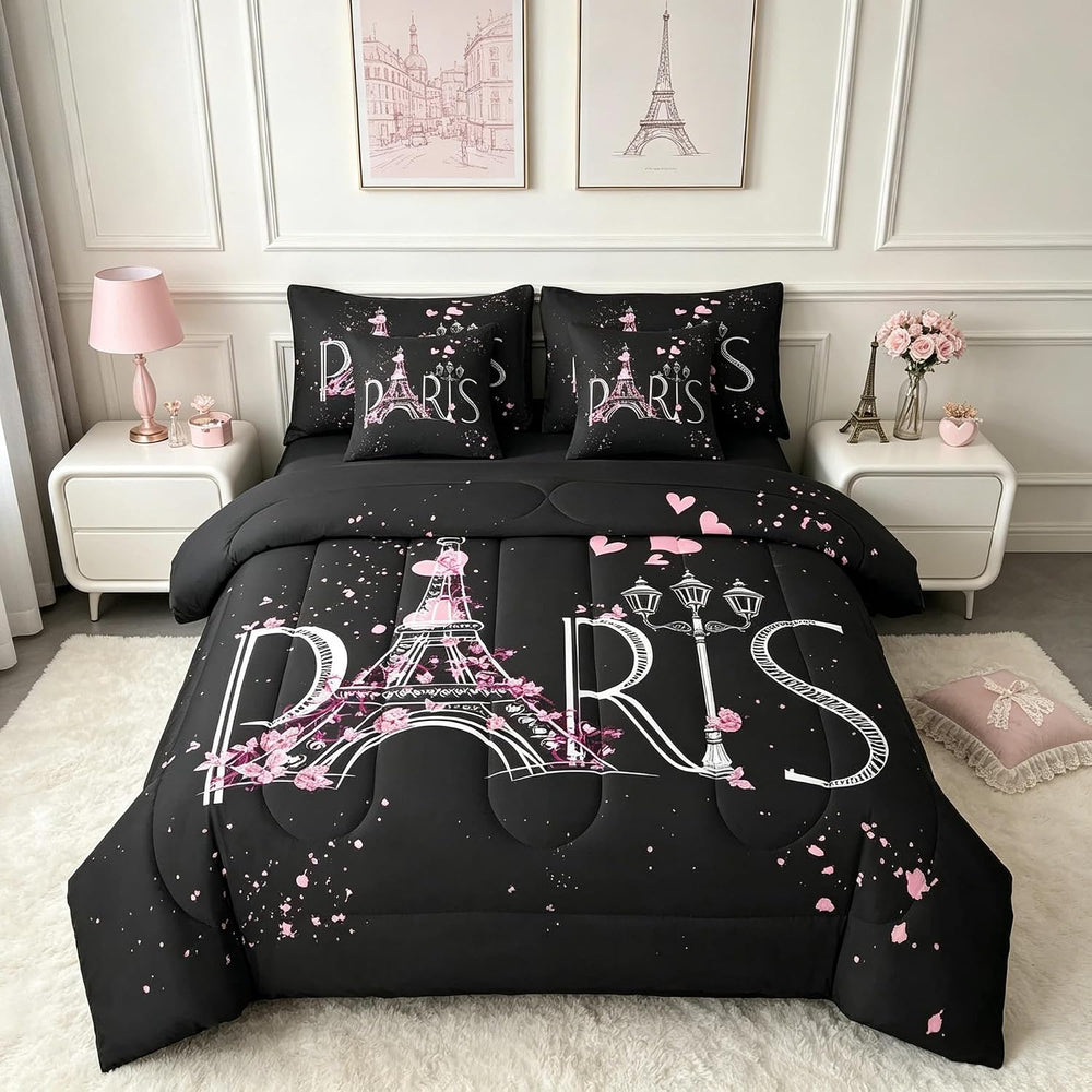 Feelyou Eiffel Tower 7 PCS Comforter Set with Sheets Chic Paris 7 Pieces Bed ...