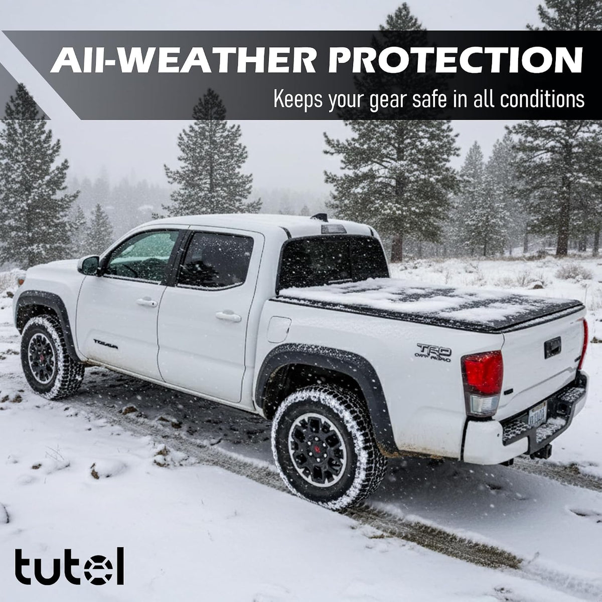 tutel low profile hard shell flip-up truck bed, front angle view