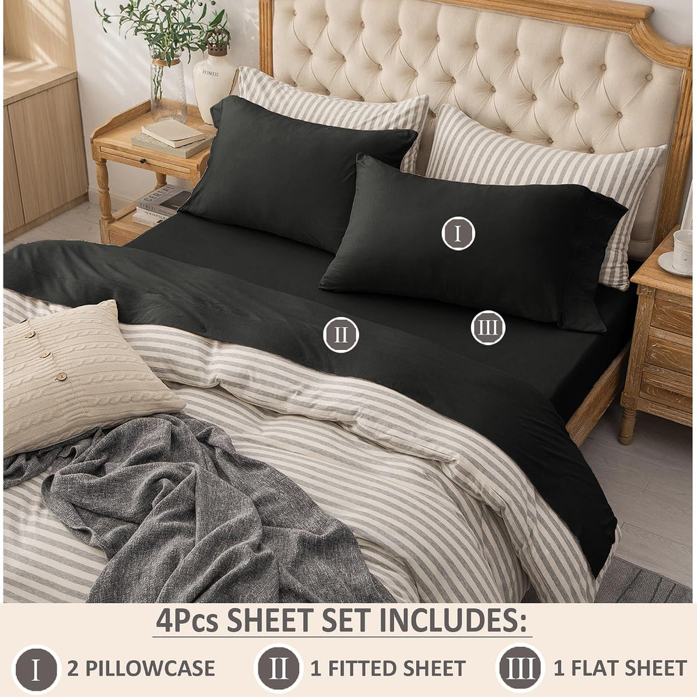 PURE ERA Jersey Knit Sheet Set Solid Black Queen