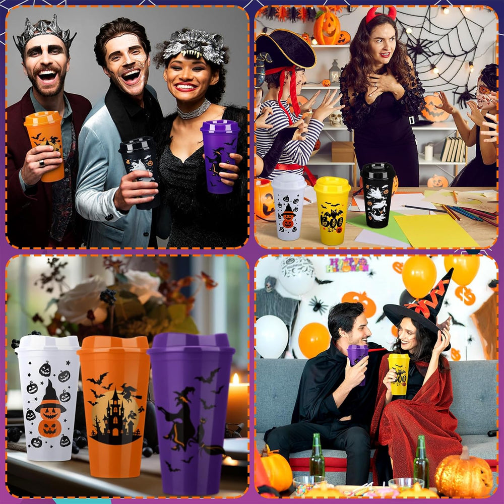 Pickmesh 24 Pack Halloween Witch Cups 16 oz Reusable Tumblers with Lid