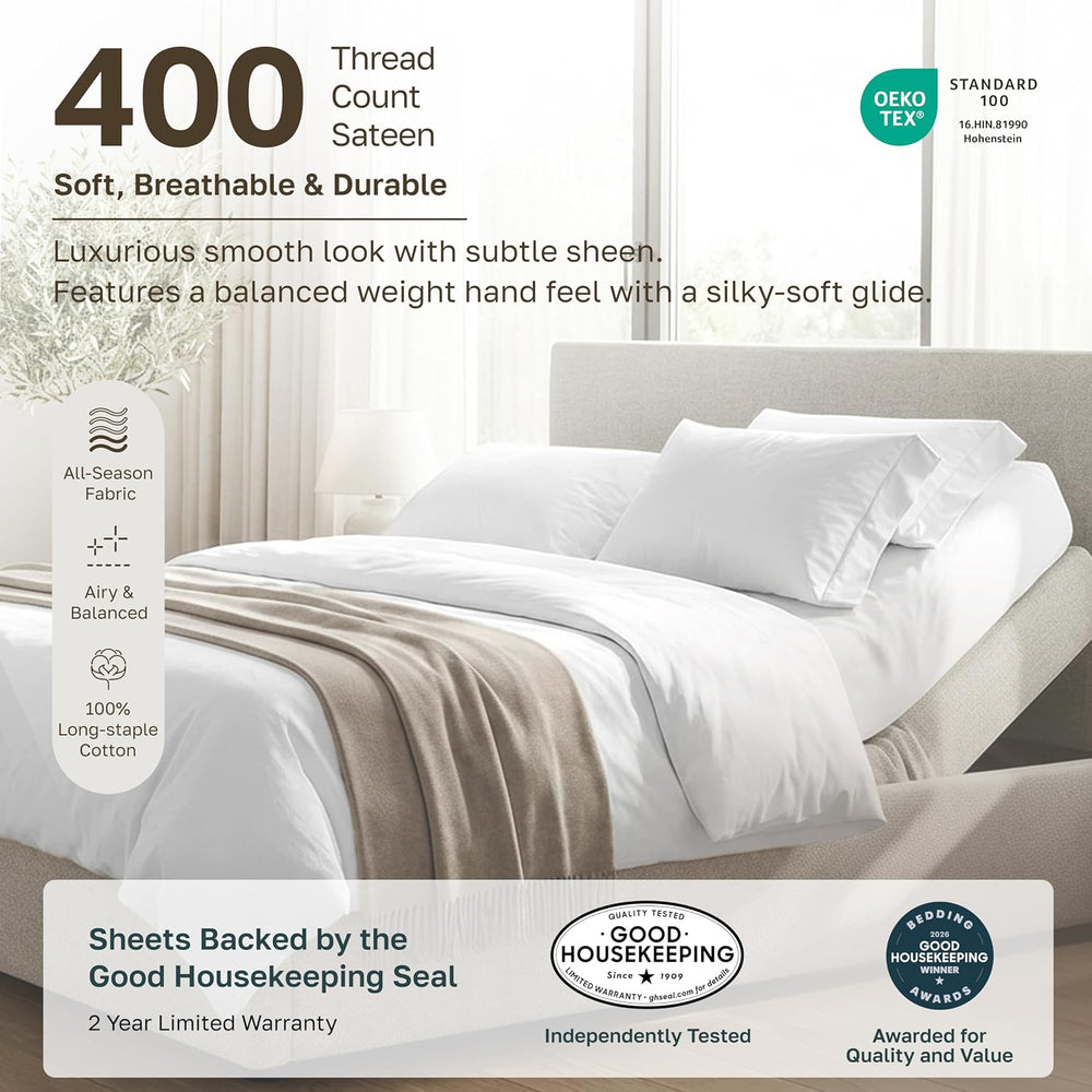 California Design Den Soft 100% Cotton Sateen Split King Sheet Set, 5 Pcs