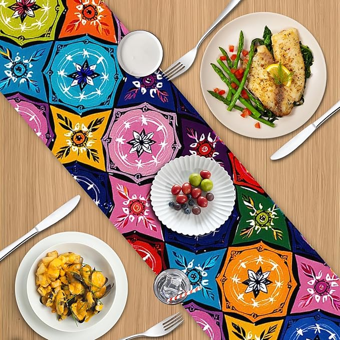 Colorful Mexican Talavera Style Table Runner – Hand-Painted Ceramic Tile Design - Image 8