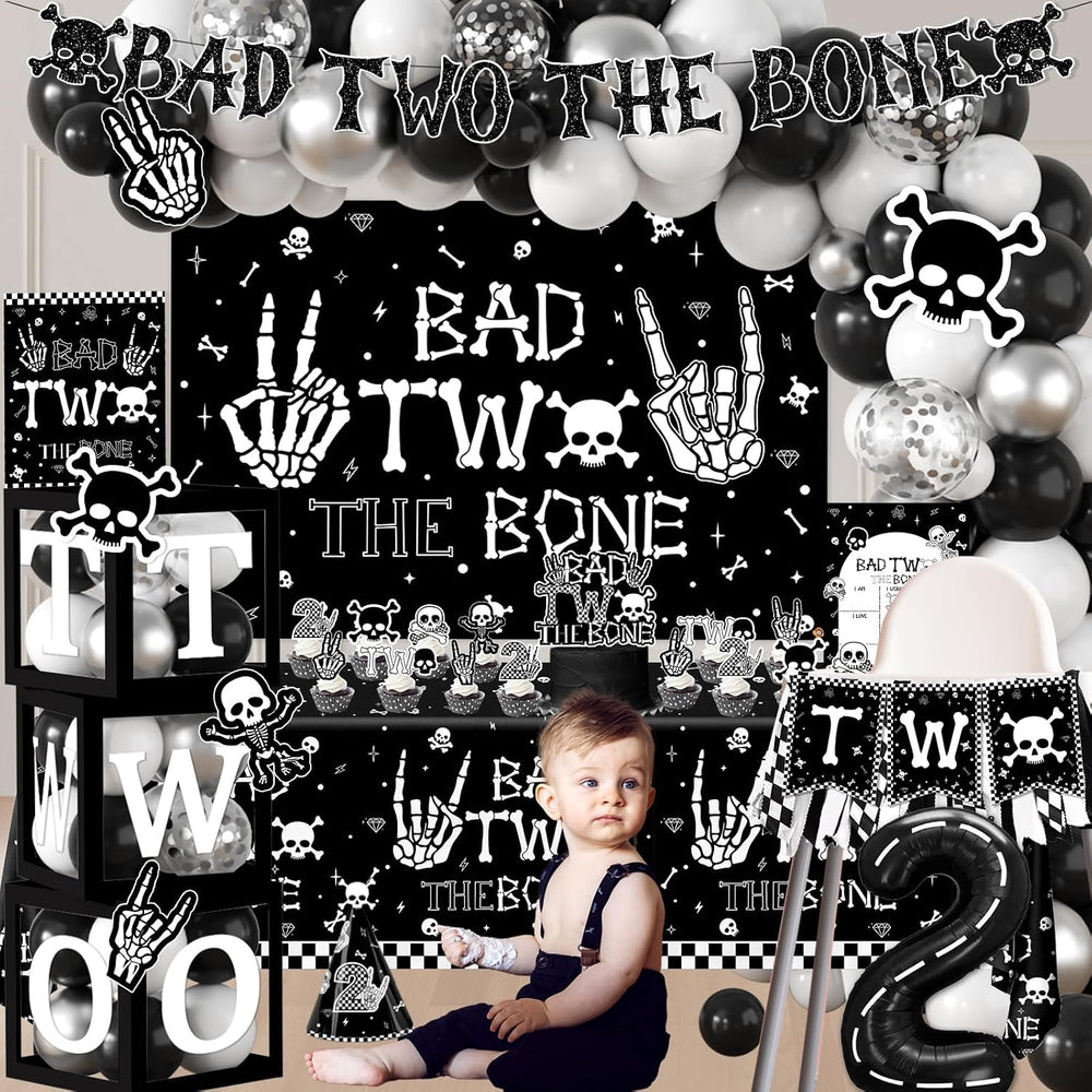 2nd Birthday Decorations for Boys, Bad Two The Bone Party Decorations with Ba...