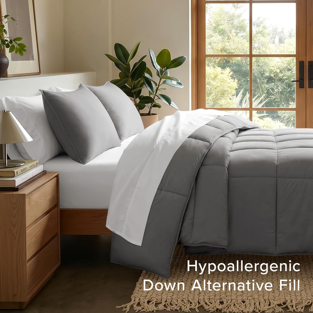 Bare Home Queen Comforter Set - 1800 Ultra Soft (Queen, Grey)