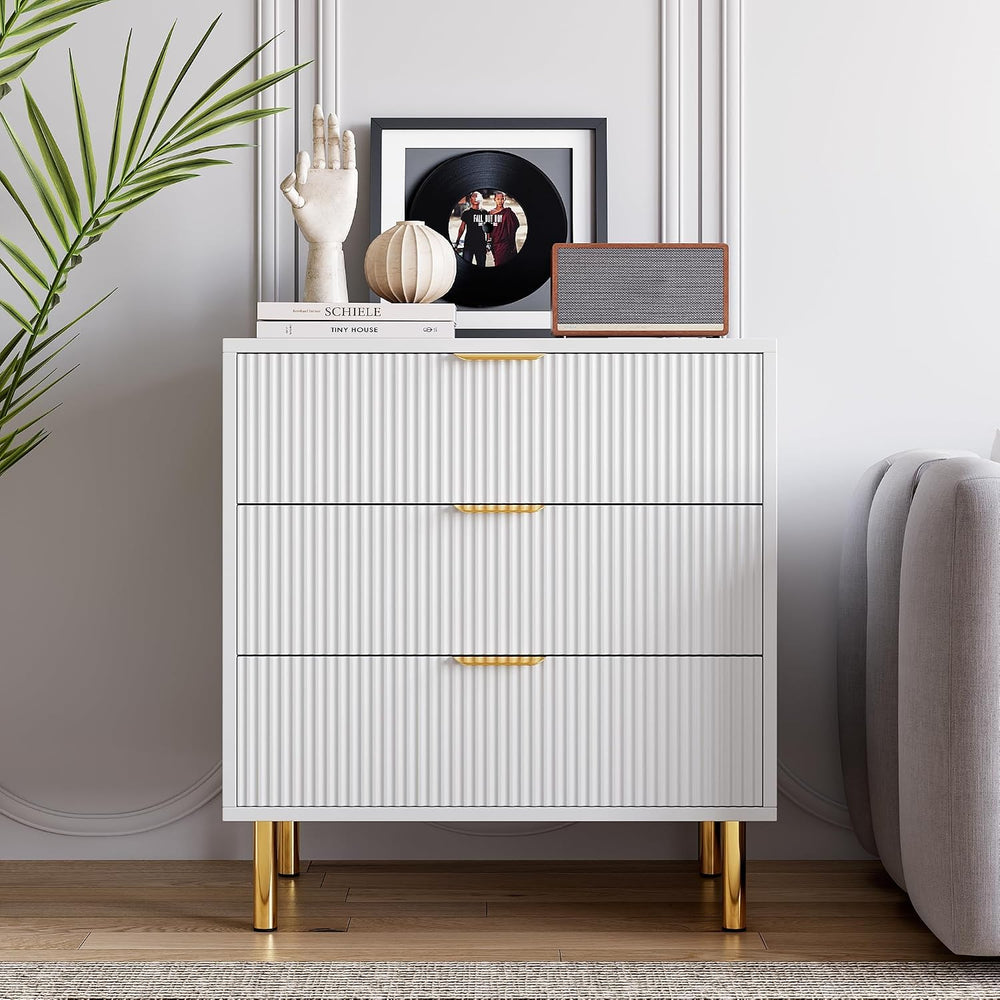 GarveeHome Fluted 3 Drawer Dresser for Bedroom, 30" Wooden Dressers