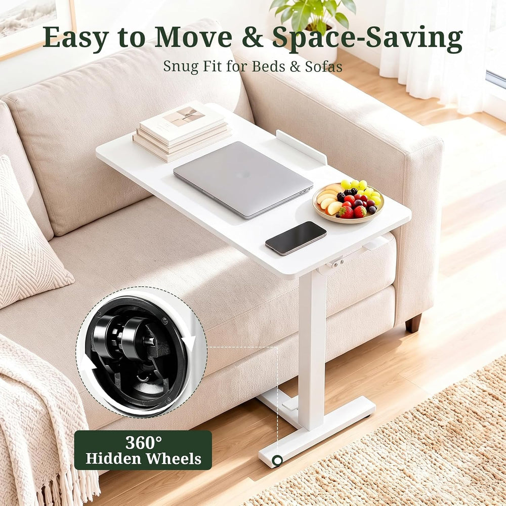 Overbed Bedside Table with Wheels, Foldable Rolling Desk Adjustable Height
