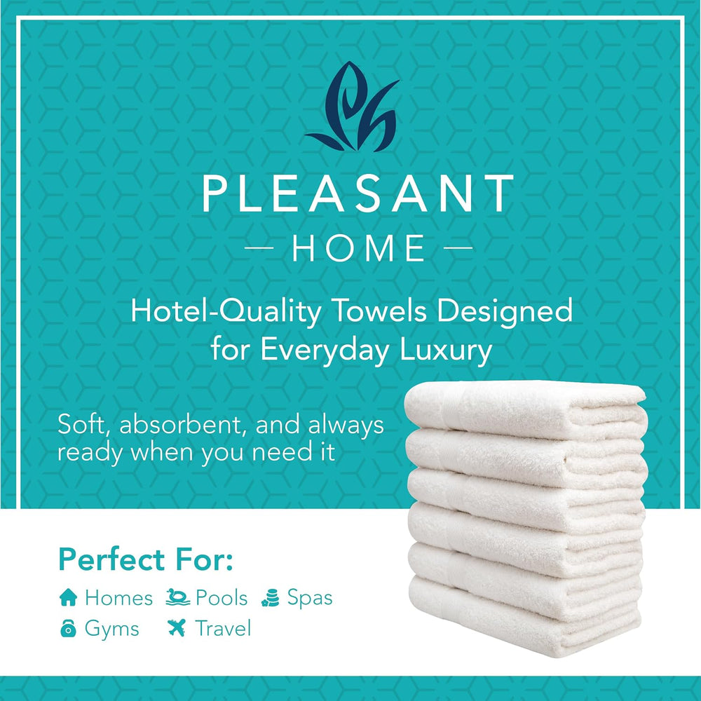 Pleasant Home White Bath Towels Set of 6 (24” x 50”) 100% Cotton Towel Set