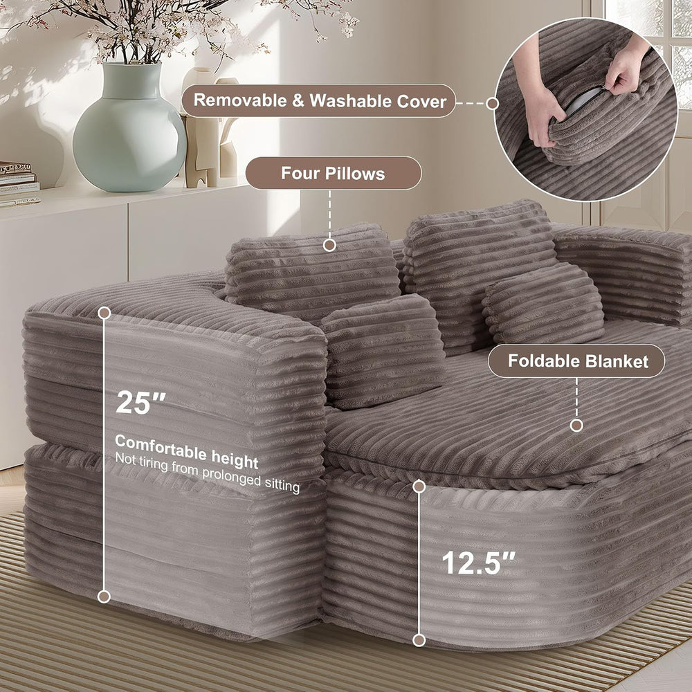 75'' Folding Sleeper Sofa Bed, Memory Foam Fold Out Couch, Boneless F...