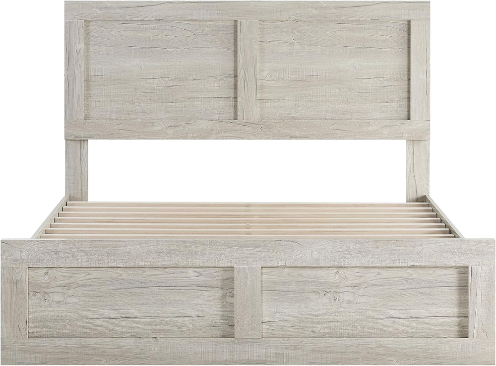 KISLOT Wood Bed Frame with Headboard and Footboard, Light Gray, Queen