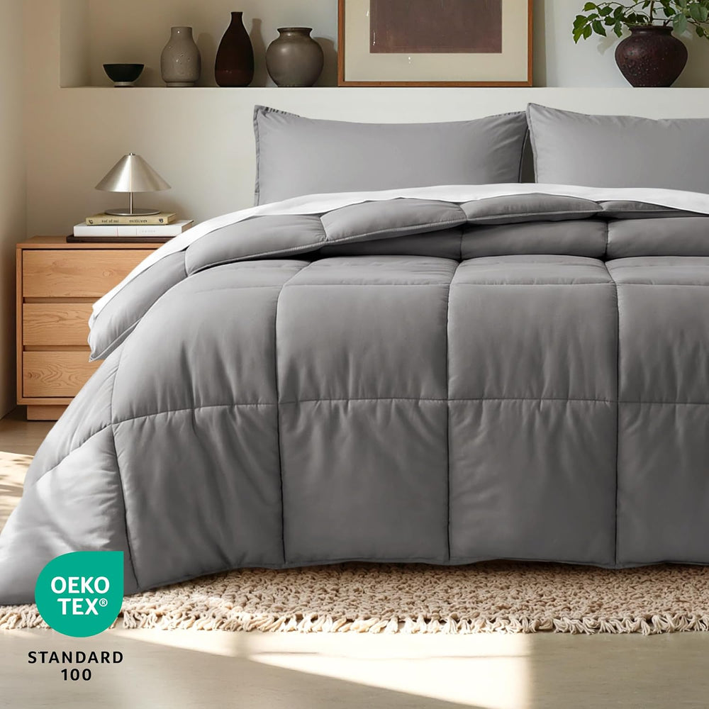 Bare Home Queen Comforter Set - 1800 Ultra Soft (Queen, Grey)