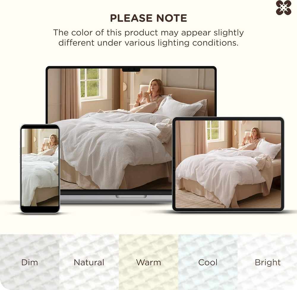 Bedsure PureWoven 3 Pieces 100% Cotton Waffle Duvet Cover Set, King, White