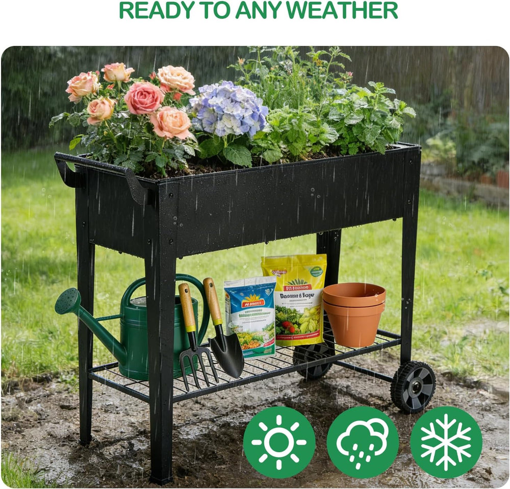 2-Pack 32" Tall Elevated Raised Garden Bed with Wheels and Shelf