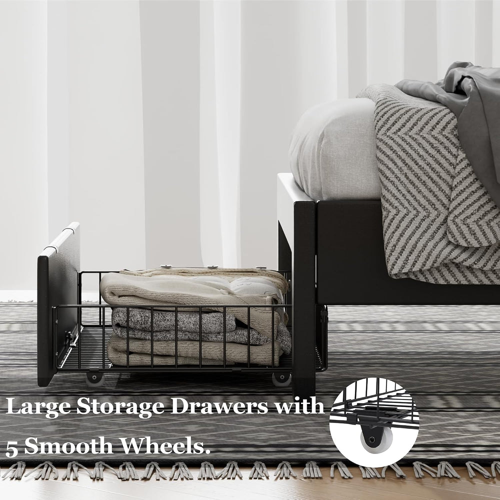 VECELO Twin Size Bed Frame with Storage Drawers, Leather Upholstered Bedframe...