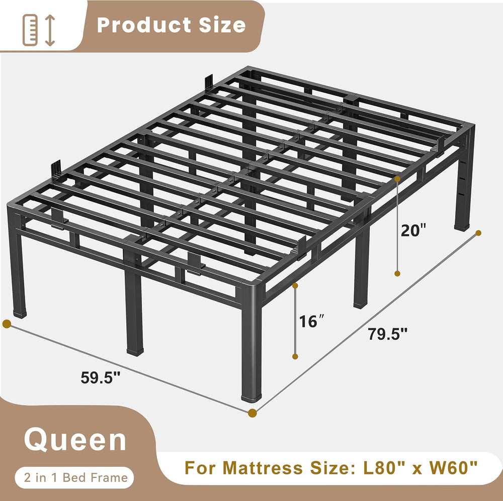 ROIL 20 Inch Queen Bed Frame Double Layer 2 in 1 Platform with Round Corner