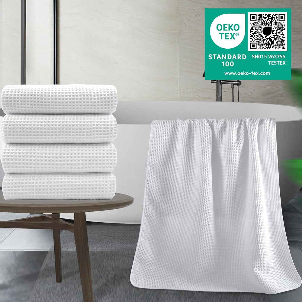 POLYTE 430 GSM Poly Blend Microfiber Quick Dry Waffle Bath Towel, 30x60 in