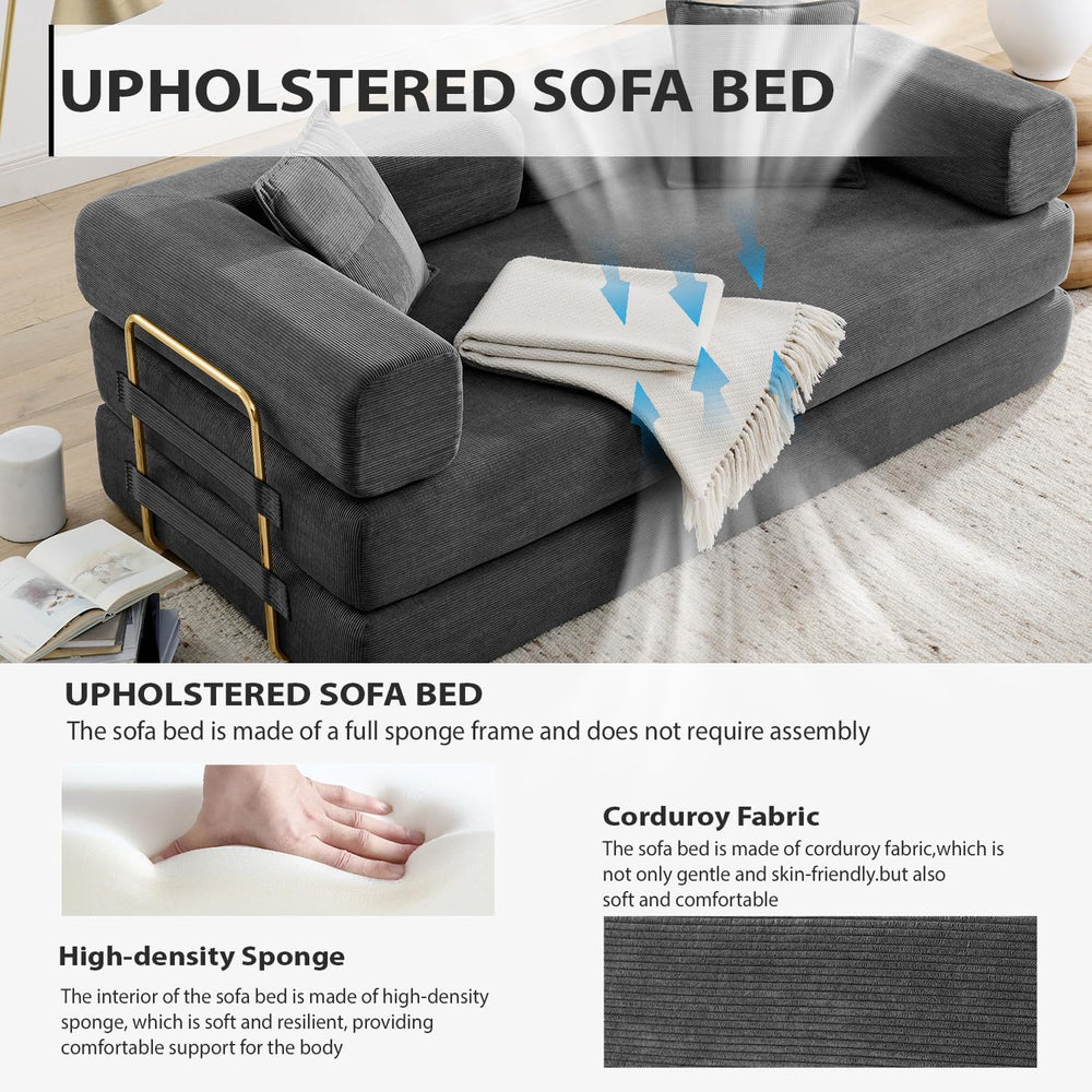 4-in-1 Folding Convertible Sofa Bed, 78 Inch Boneless Couch with Fixed-Shape ...