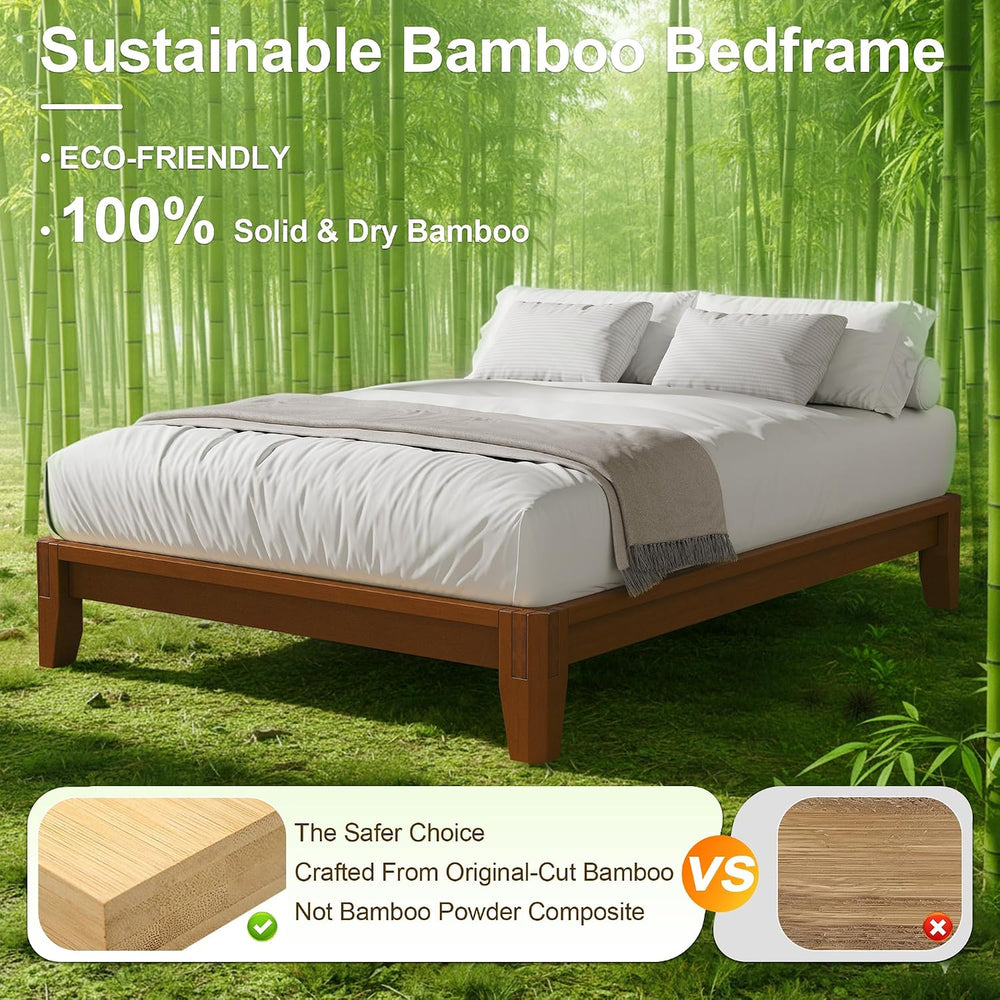 Dolonm Bamboo Platform Bed Frame Full Size, Mid-Century Modern Bed Frame, Flo...