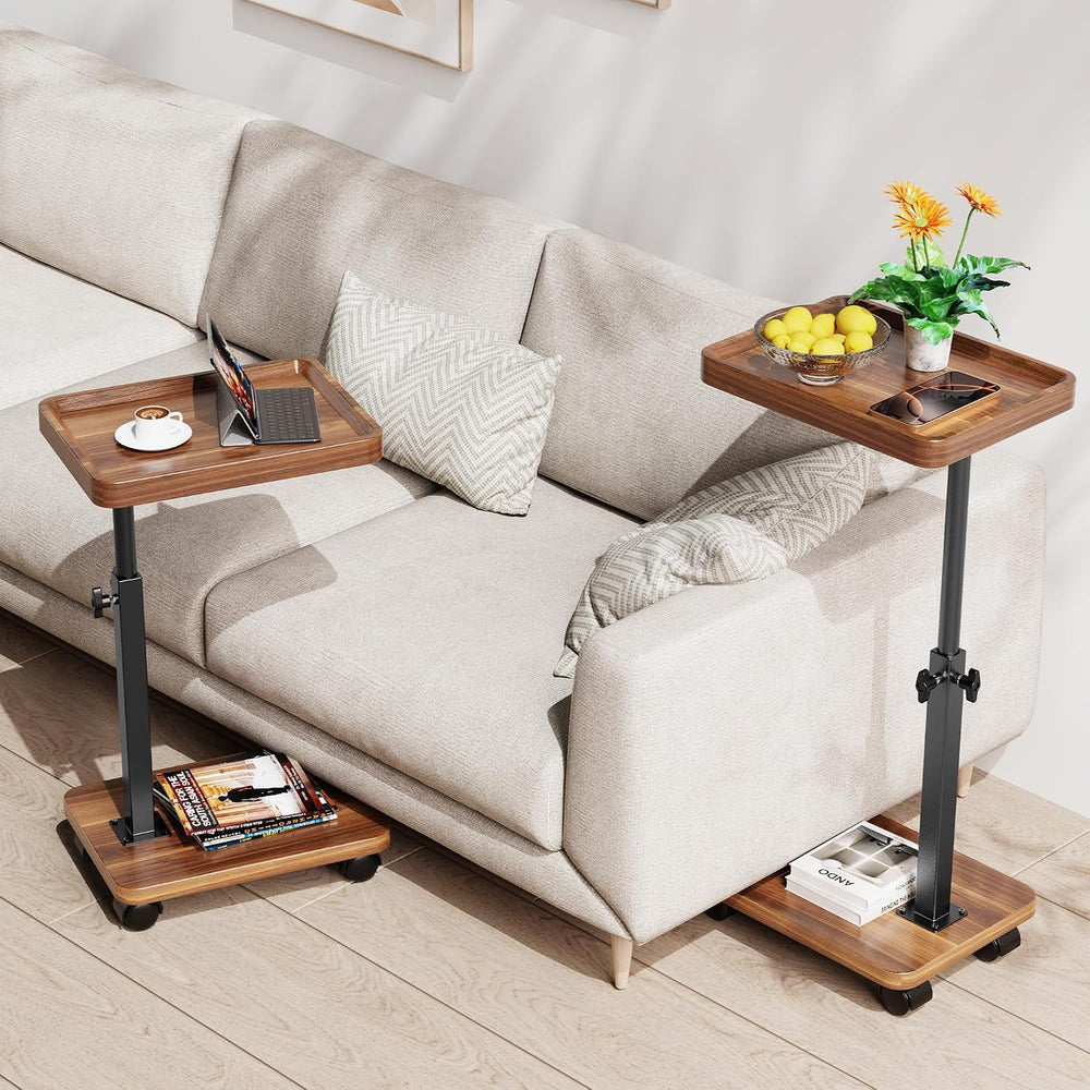C Table with Wheels, Adjustable Height, 360° Swivel TV Tray Table
