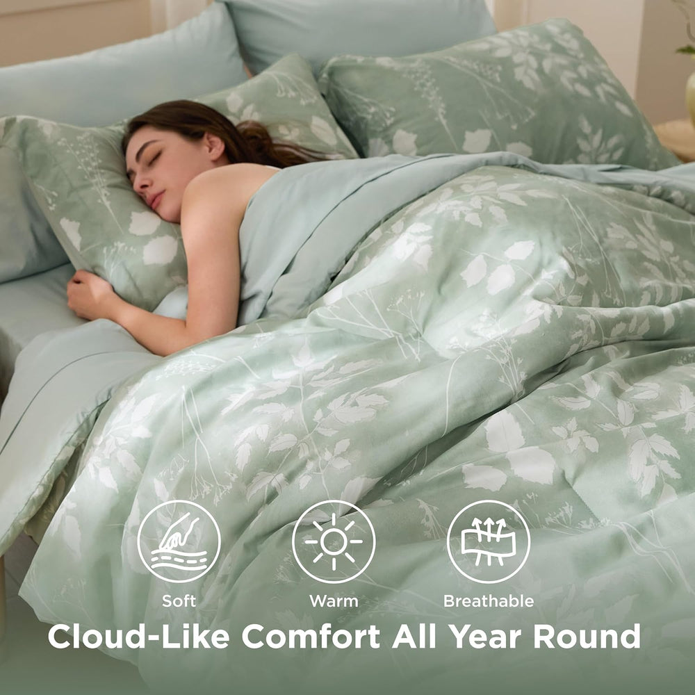 Bedsure Sage Green King Comforter Set, Floral Bedding Sets, 7 Piece