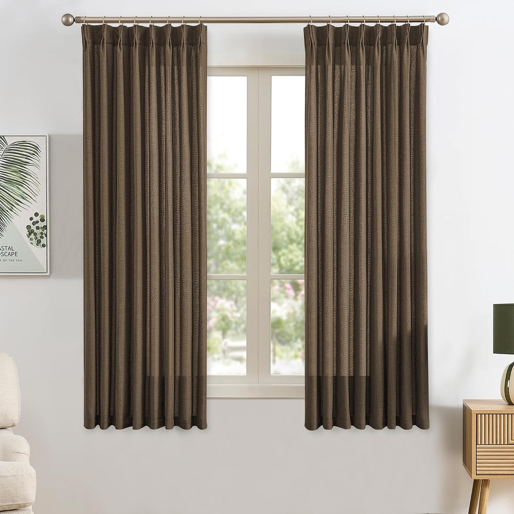 Chocolate Coffee Brown Pleated Sheer Curtains 42x45 Inch Long 2 PCs