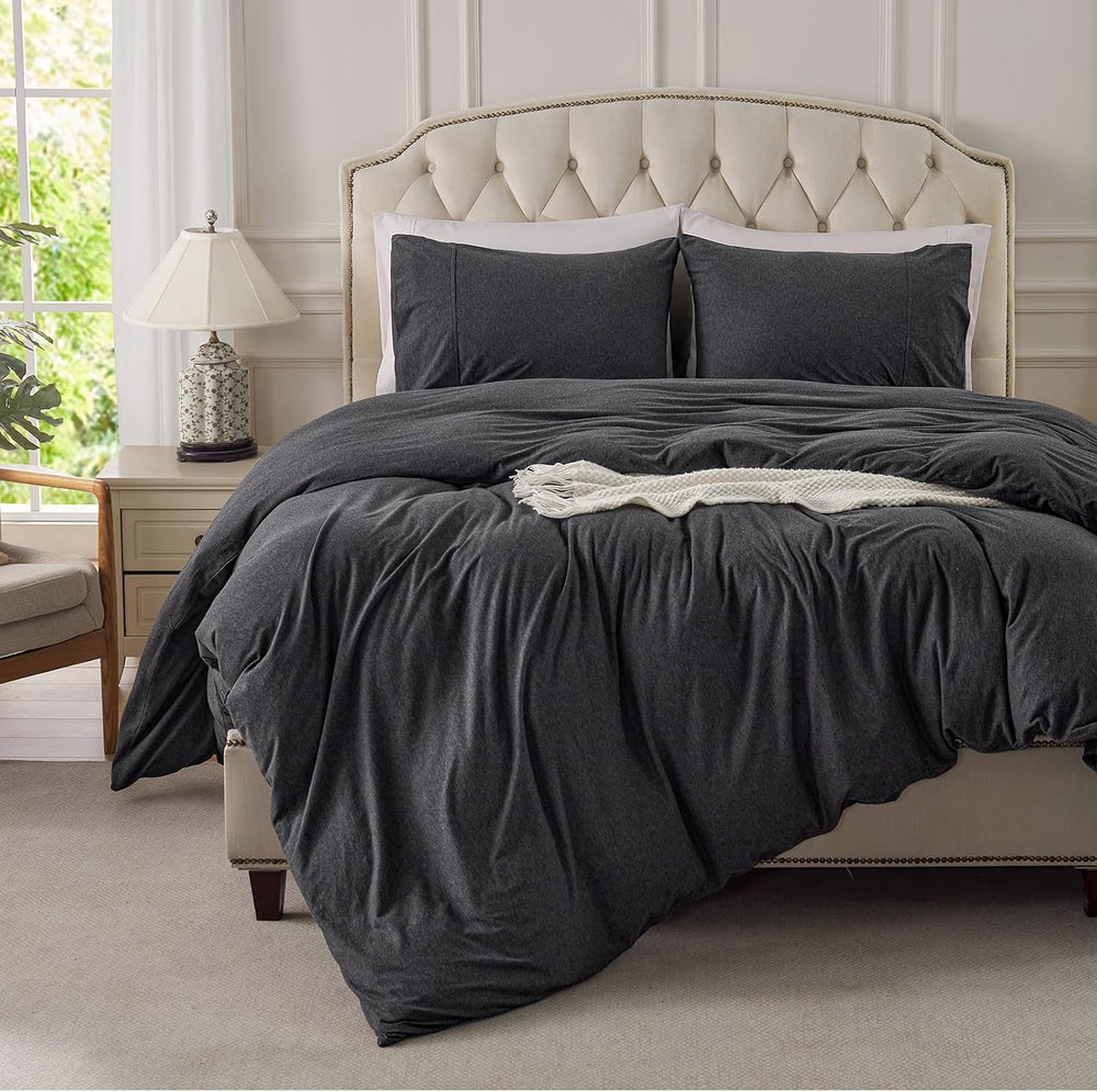 PURE ERA Jersey Knit Duvet Cover Set Heather Charcoal Grey Queen