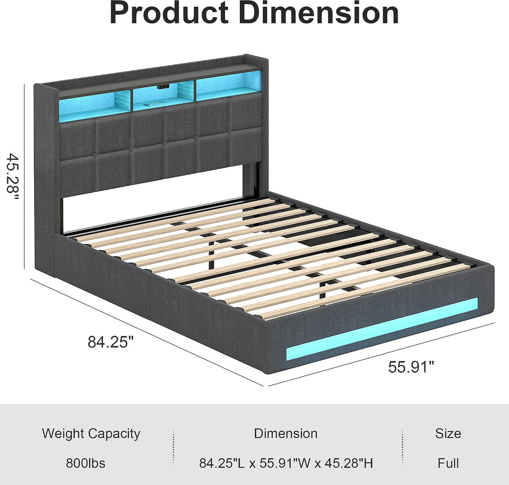 VECELO Full Size Lift Up Storage Bed, Upholstered Platform Bed Frame with Sma...