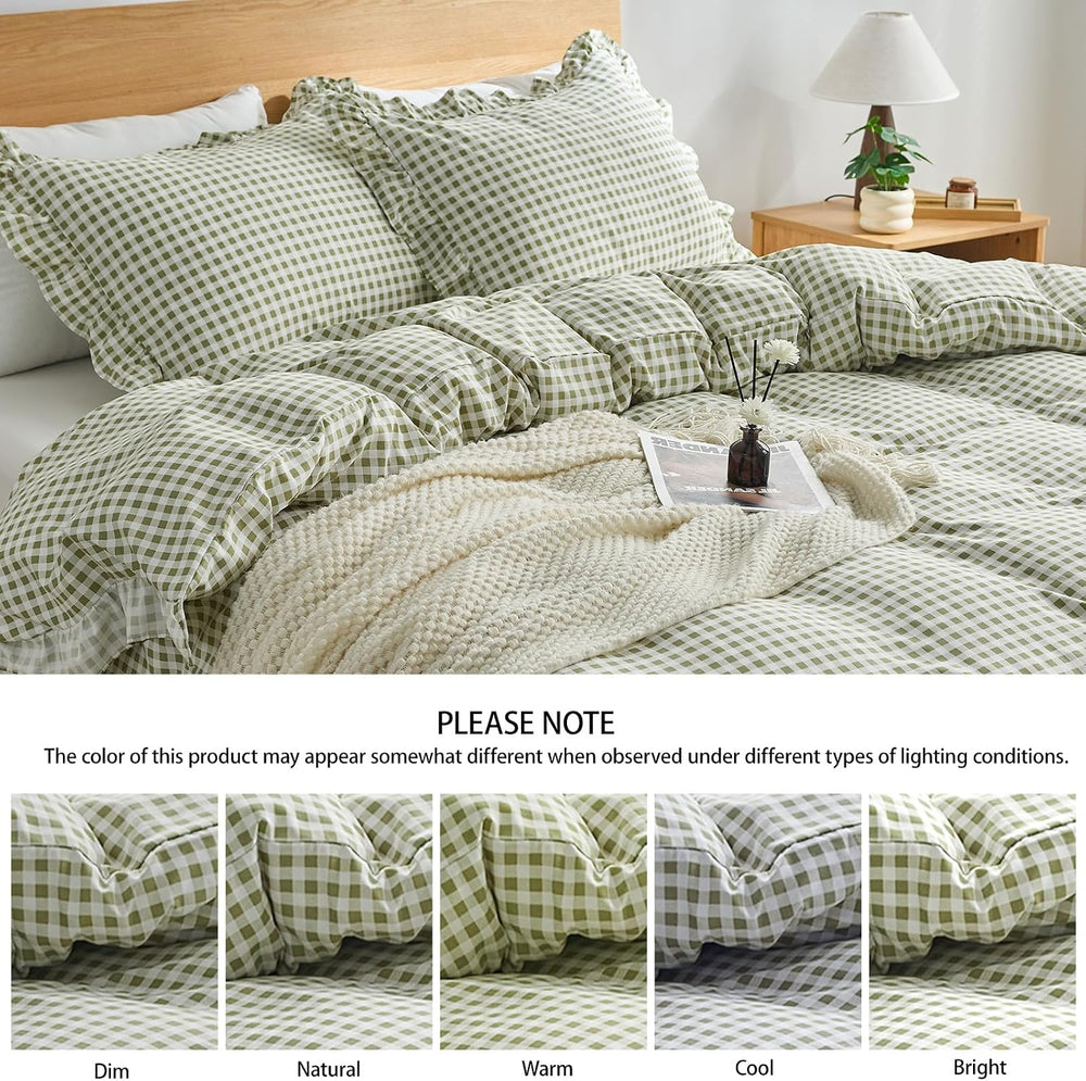 Gingham Duvet Cover Queen Size, 3 Pieces Soft Breathable Microfiber Plaid Duv...